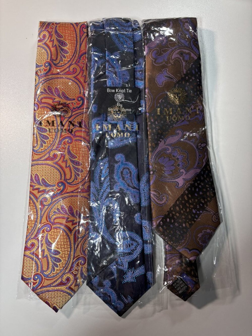 3 New Imani Uomo Silk Touch Paisley Ties Bundle - Handmade